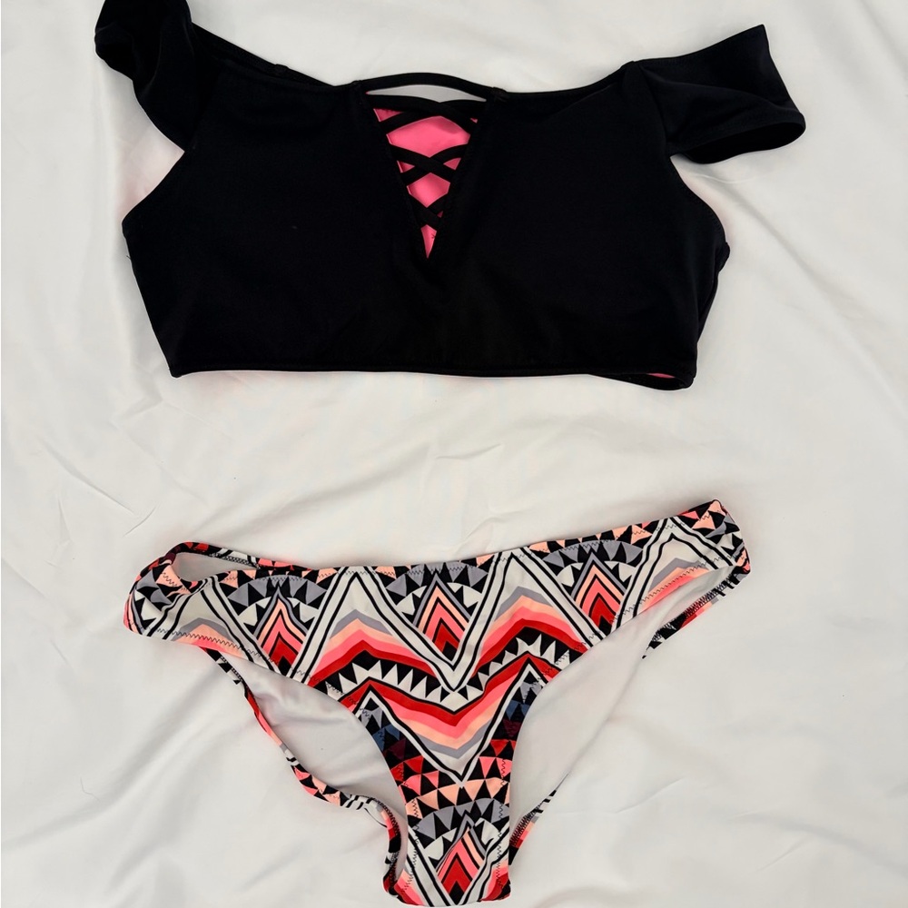 PINK Victoria's Secret Neon Pink & Black Bikini Set